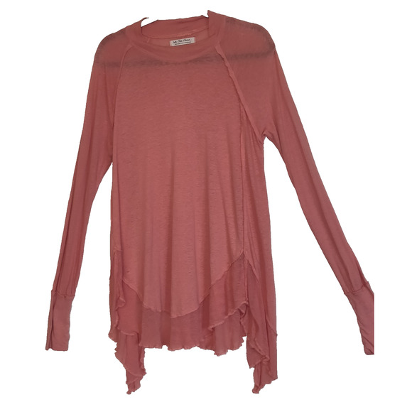 We The Free People Top Womens S Coral Lagenlook Linen Blend Oversized Tshirt - Picture 1 of 16